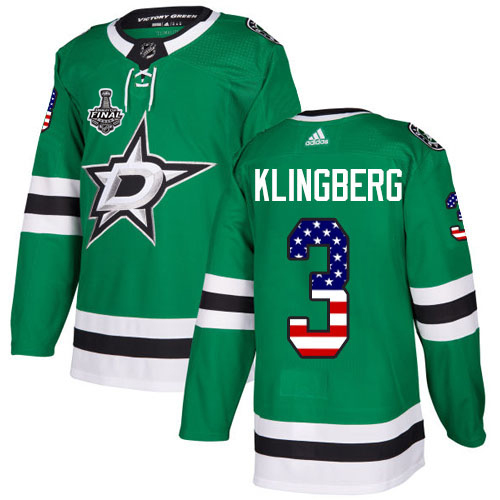 Adidas Men Dallas Stars #3 John Klingberg Green Home Authentic USA Flag 2020 Stanley Cup Final Stitched NHL Jersey->dallas stars->NHL Jersey